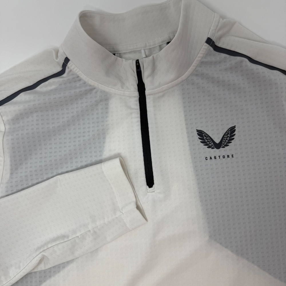 Castore Mens White AeroMesh 1/4 Zip Long Sleeve Performance Pullover Medium